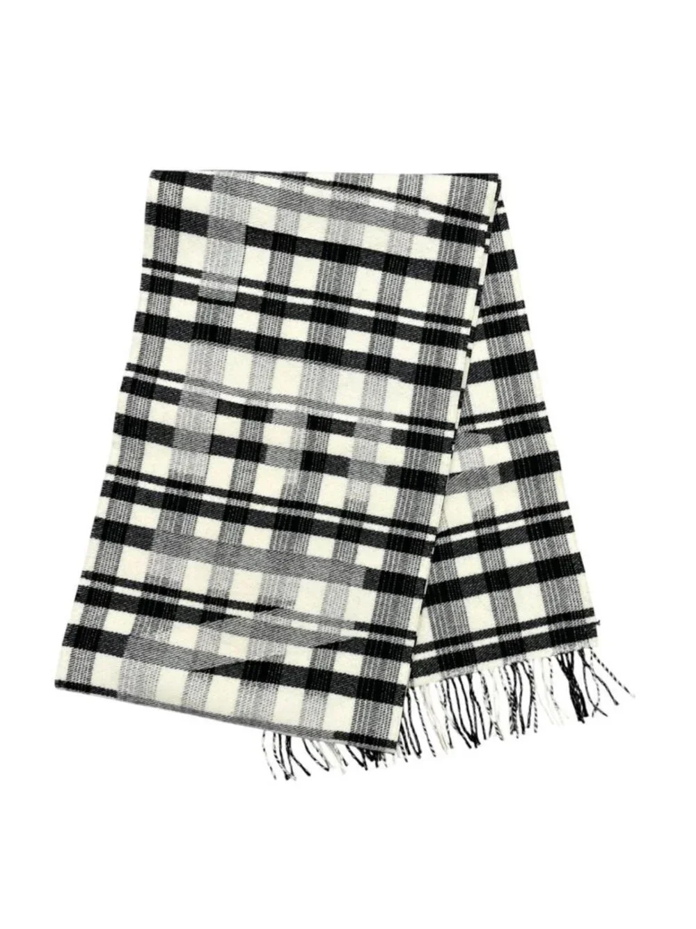 Balenciaga Scarf Tartan Check Logo Wool Black White